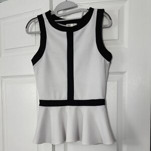 Mandee Black and White Sleeveless Peplum Blouse